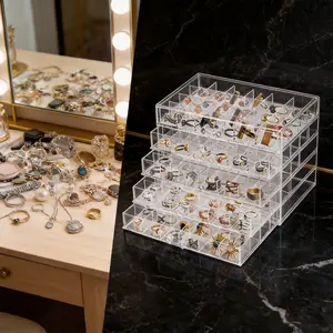 120-Grid Acrylic Storage Box with 5 Drawers, Clear Compartment Organizer for Nail Tips, Charms, Beads, Crafts & Small Accessories
