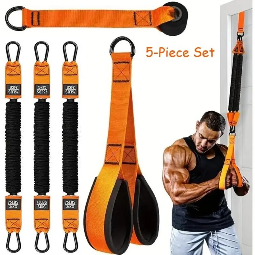 Resistance Band Training Set – Adjustable Resistance for Full-Body Strength Training, Essential Home Gym Equipment, Workout Bands, Fitness Equipment (5-Piece Set)