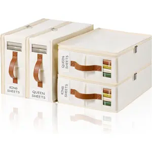 4 Pack Bed Sheet Organizer – Keep Your Linen Closet Clean & Easy to Find (Zipper + Label + Window)