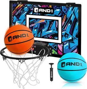 AND1 Over the Door Mini Basketball Hoop: 18x12 Shatterproof Backboard, 2 Mini Basketballs, and Hand Pump Included - Ultimate Indoor Accessory