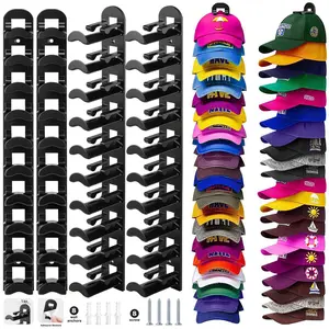 4 Pack Hat Rack on Wall with Hooks for Caps Hold Up to 40 Hats, Wall-Mounted Hat Organizer for Baseball Caps with Strong Adhesive or Nail Multilayer Cap Holder Decoration for Wall Closet Door and Bedroom Hat Hangers Space-Saving Hat Storage for Men