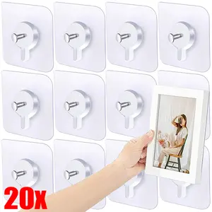 10/20Pcs Adhesive Nails Wall Hooks Strong Poster Screw Stickers Closet Cabinet Shelf Pegs Kitchen Bathroom Wall Hook Hangers Organiser Smooth