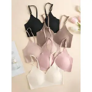 Women's Solid Wireless Bra, Soft Comfortable Breathable Adjustable Strap Bra, Lingerie for All Seasons