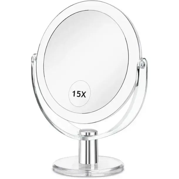 New Deal - Vanity Mirror Makeup Mirror with Stand, 1X/15X Magnification Double Sided 360 Degree Swivel Magnifying Mirror, 6.25 Inch Portable Table Desk Counter  Mirror