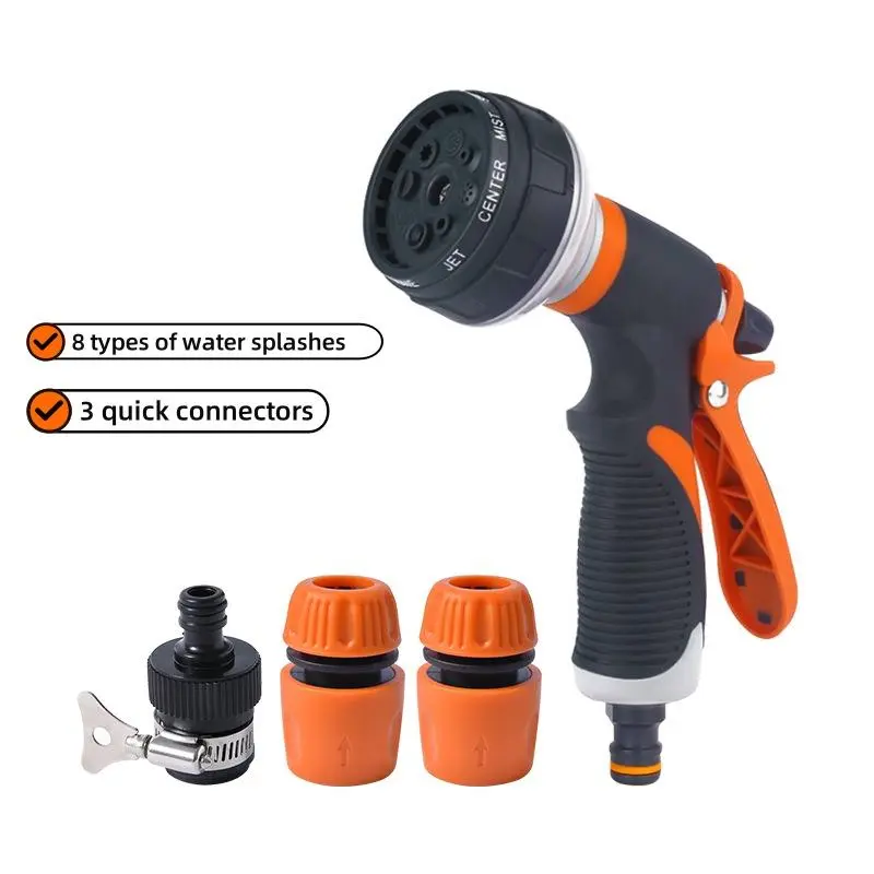 Garden Hose Spray Gun, 8 Adjustable Watering Modes Water Sprayer with 3 Quick Connectors, Non-slip ABS Mist Sprayer for Plants, Lawns, Car Cleaning, Sprayer Nozzle
