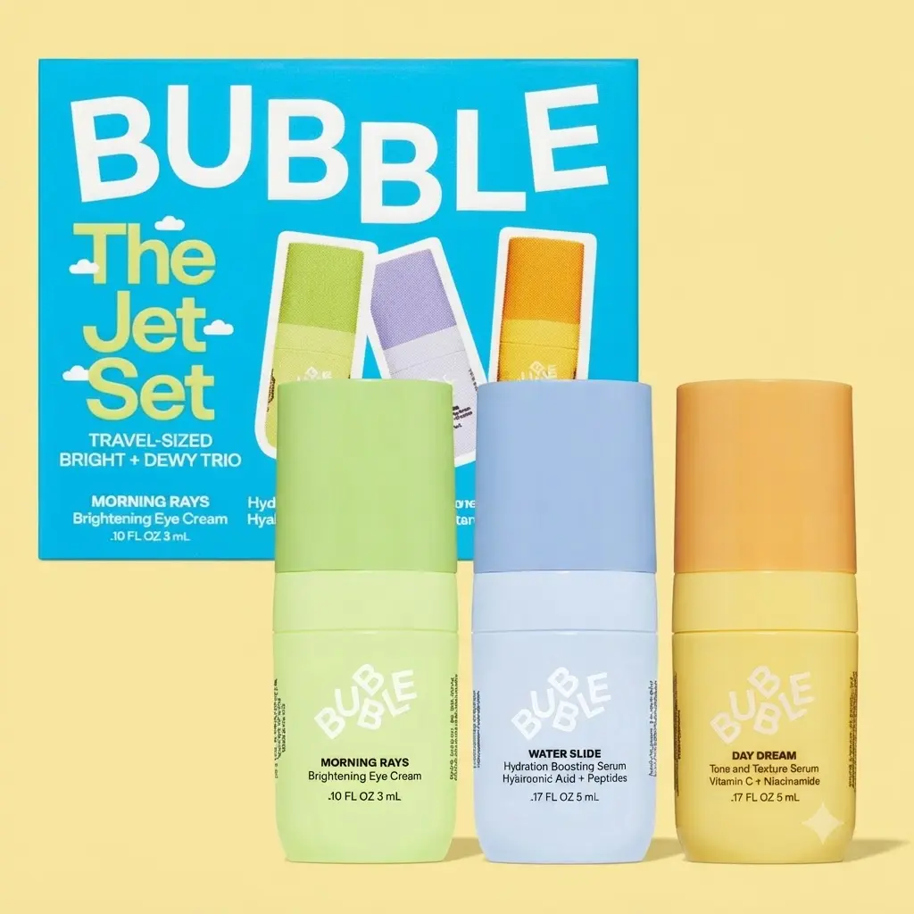 Bubble Skincare The Jet Set Trio Mini Serums Kit for All Skin Types, Gifting Set of 3, Perfect for trying new serums, packing in your carry-on, or gifting your favorite skincare lover