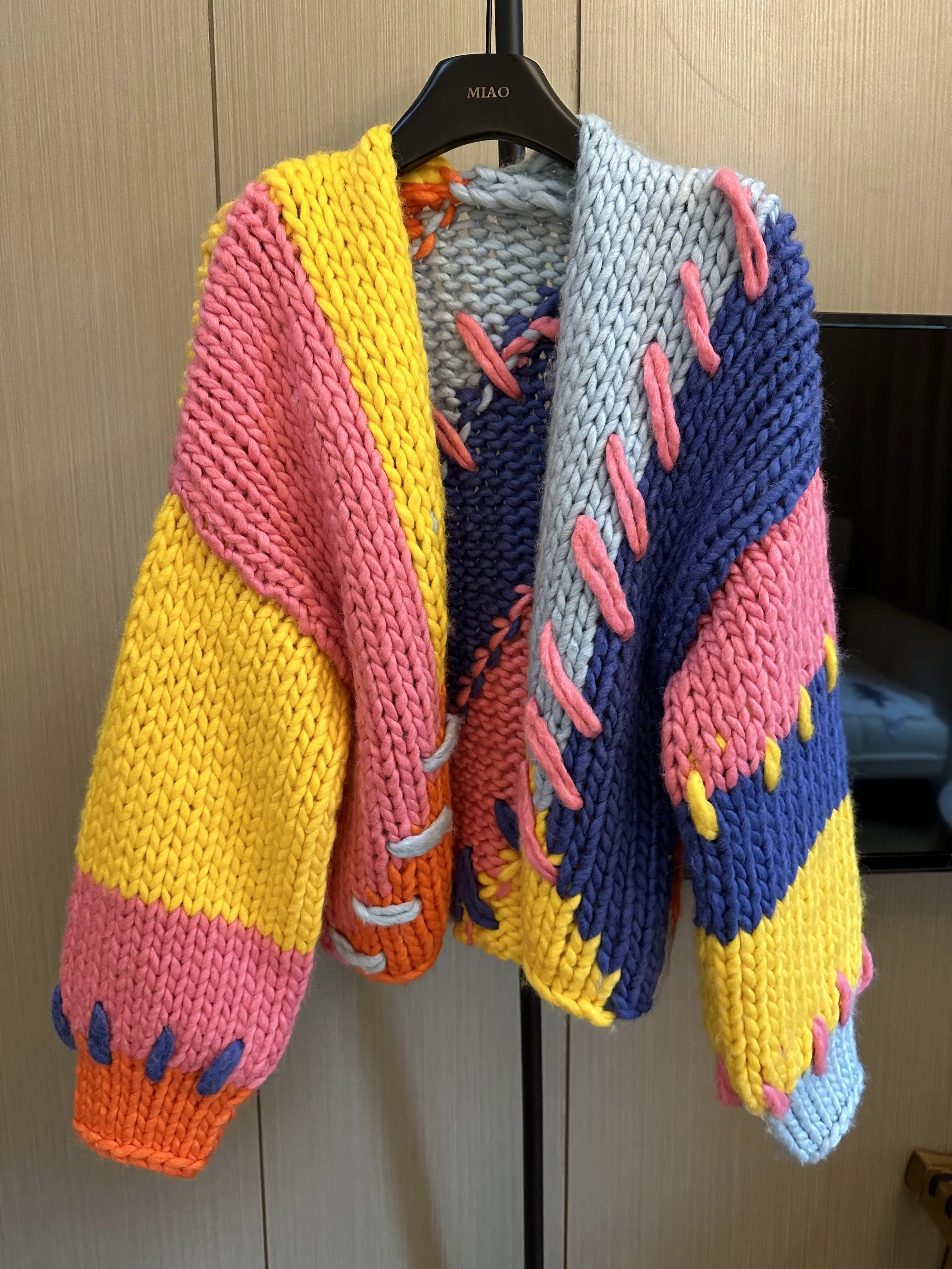 Women's Plus Size Elegant Handknitted Longsleeves Cardigan - Christmas Festive Cozy Wool Top, Handcrafted Colorful Crochet Basic Knitwear, Women's Clothes