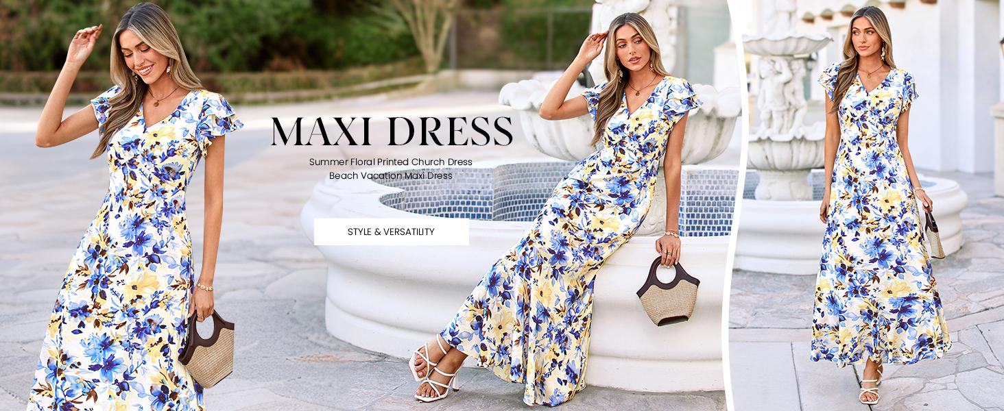 PRETTYGARDEN Floral Dress for Women Summer Boho Ruffle Flowy Cocktail Beach Spring Wedding Guest Maxi Long Dresses