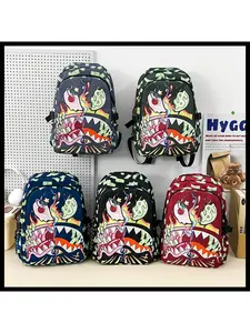 Cross-border new color-patterned shark-themed student lightweight waterproof schoolbag with large capacity, featuring personalized cartoon style and fashionable dual shoulder strap design.