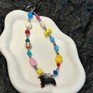 [Lw] Color matching beaded mobile phone chain, dachshund dog pendant, bag pendant, keychain, mobile phone case, lanyard, Phone Charm