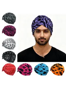 Ethnic Retro Style Head Wrap Hat for Men and Women, Trendy Cashew Print Leopard Pattern Headscarf Indian Cap