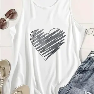 Minimalist Heart Tank Top Scribbled Love Graphic Casual Sleeveless Summer Top women women's