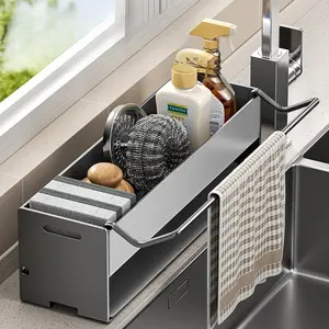 Multifunctional Carbon Steel Kitchen Sponge Holder Drain Rack, Sink Faucet Organizer Countertop Storage Shelf, Durable and Space-Saving