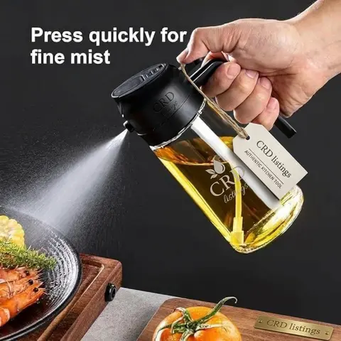 2-in-1 Design Food-Grade Simple Spray Bottle - 0-500 ml, Handle, Glass Plastic, 4.08 in Width, Less Mess Oil Can for Air Fryer, Black Modern Oil Bottles for Kitchen