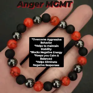 Unisex Reiki Healing Anger MGMT bracelet Made with  Hematite & Red Howlite Crystal 7 inch length
