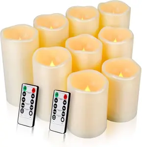 9pcs Flameless Flicking LED Candles with Remote, Battery Operated Outdoor Waterproof Candles, Electric Candle for Dining Tables and Fireplaces