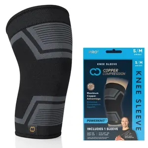 Copper Compression PowerKnit Knee Sleeve | Knit Support for Active Men & Women | Black
