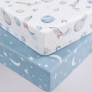 2 Pack Blue Rocket Pack and Play Sheets 38x26 Inch Fitted Mini Crib Sheets for Pack n Play Mattress Soft Breathable Playard Sheets for Boys Girls