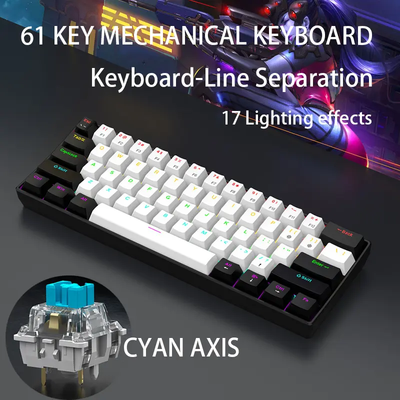 61-key hot-swappable mechanical keyboard Black and white - red axis