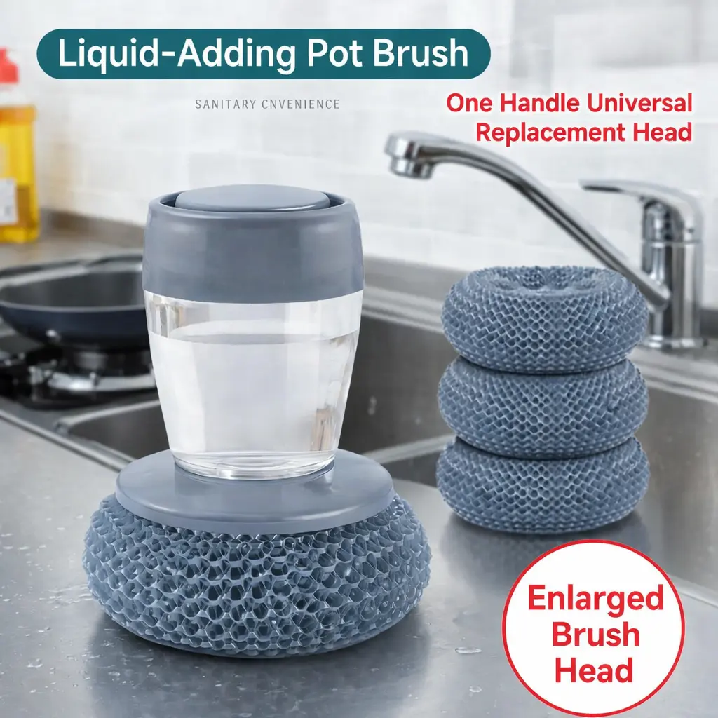 Automatic Liquid Filling Comfortable Handle Soap Dispensing Palm Brush, Kitchen Supplies with Ergonomic Non-slip Grip, Durable Bristles Multi-Purpose Tool for Sink, Pot, Bowl Cleaning - Sponges & Scouring Pads