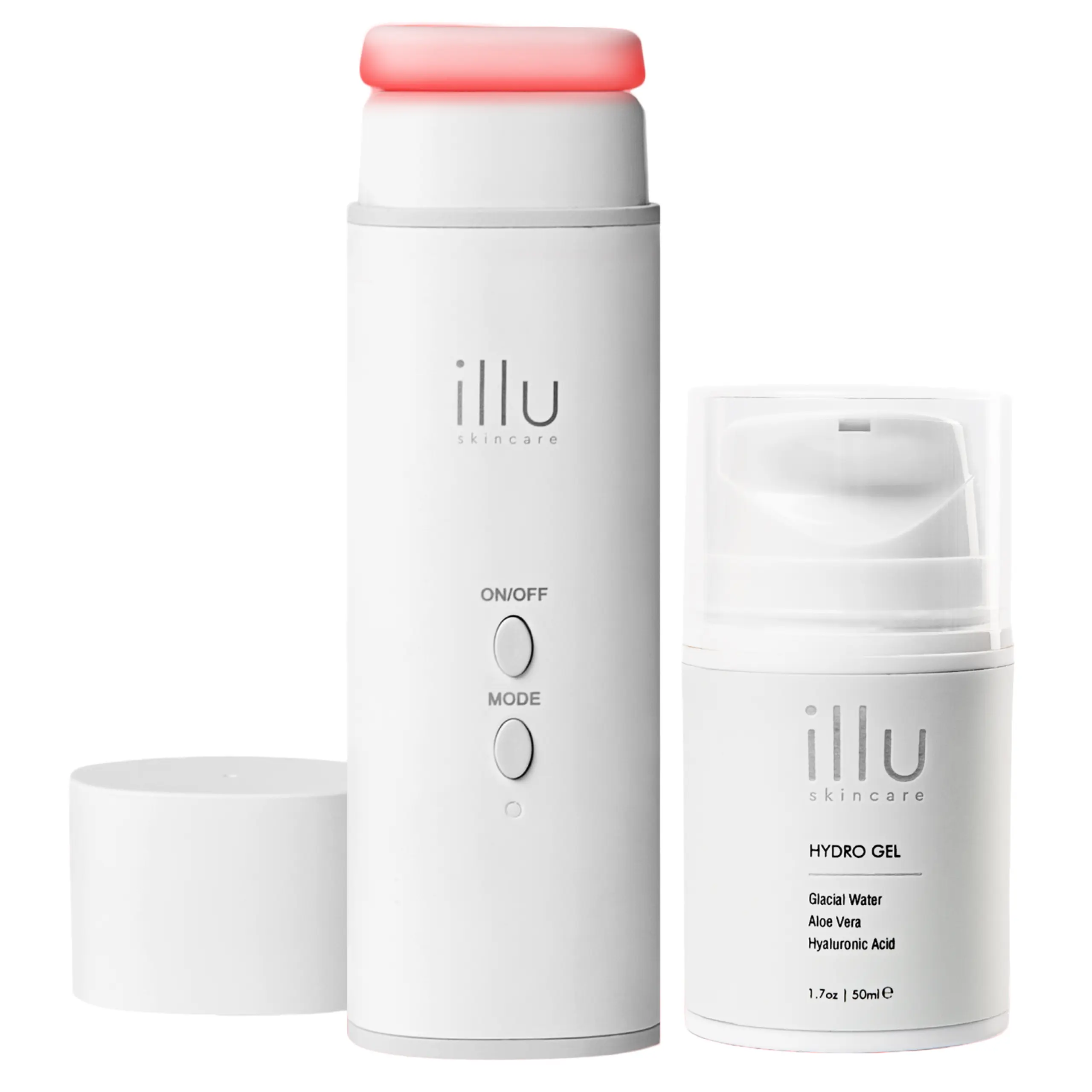 illu skincare - massager with Red and Blue LED Light Modes, 3 Massage Heads and Hydro Gel
