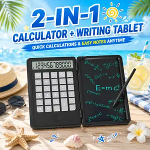 Foldable 2-in-1 Calculator with 5'' LCD Writing Pad – Portable Math Calculator & Memo Board for Home, School, Office & Travel