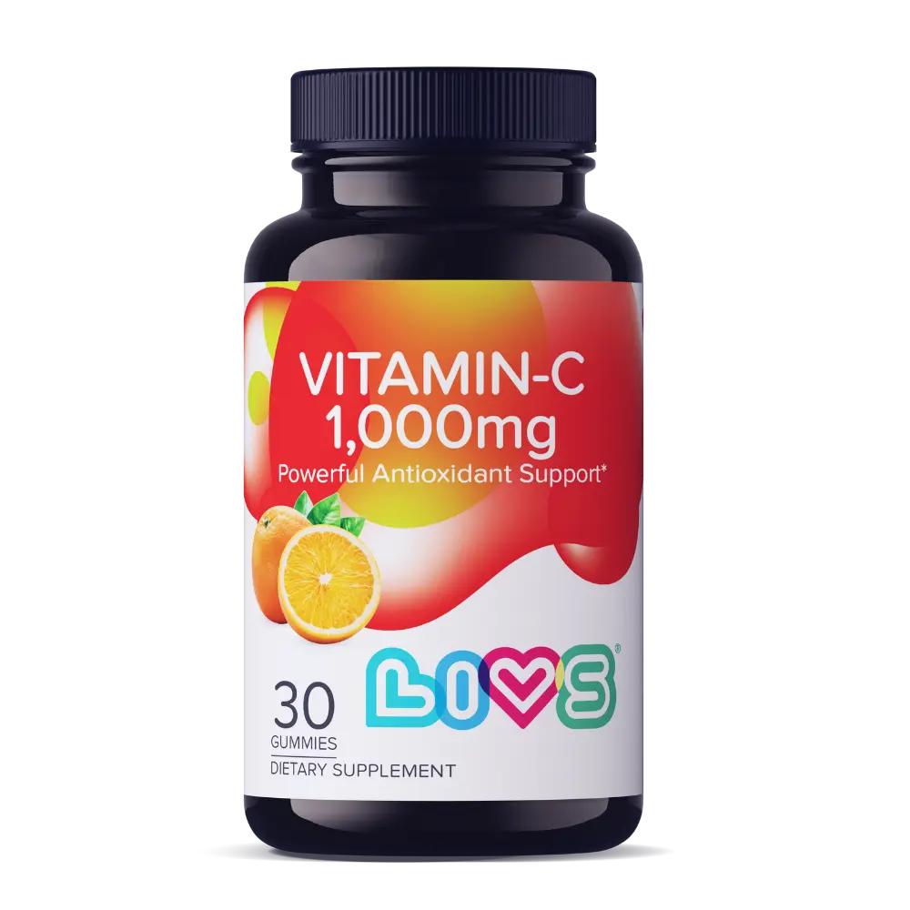 LIVS Gummy Vitamins Vitamin C 1000mg Orange Flavor Multivitamin Gummies 30 Count Vegetarian Gluten-Free Vegan Halal Kosher