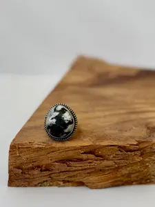 White Buffalo Round Ring - Sterling Silver - Native Handmade - Denovan Dez (Artist) - Size Adjustable