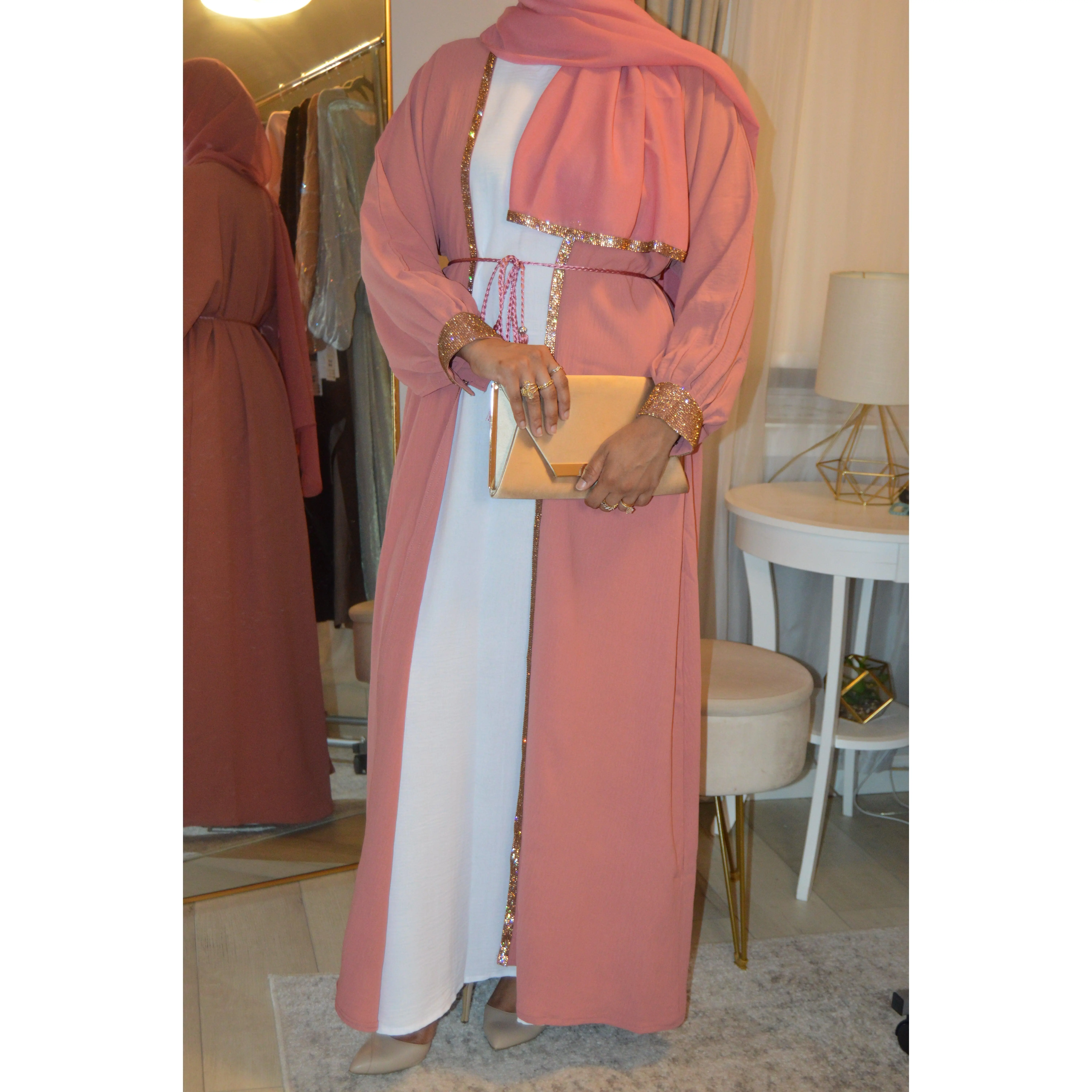 Cuffed Sleeve Open Abaya - Rouge Pink
