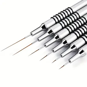 Nail Art Detail Stripe Brush Set, 6pcs/set Metal Handle Nail Art Internal Line Brush, Professional Nail Art Painting Tool, Nail Art Supplies, Manicure