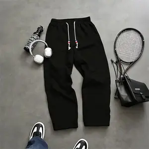 Loose straight fit, suitable for everyday casual wear, featuring a solid color, drawstring waist, and straight cut.