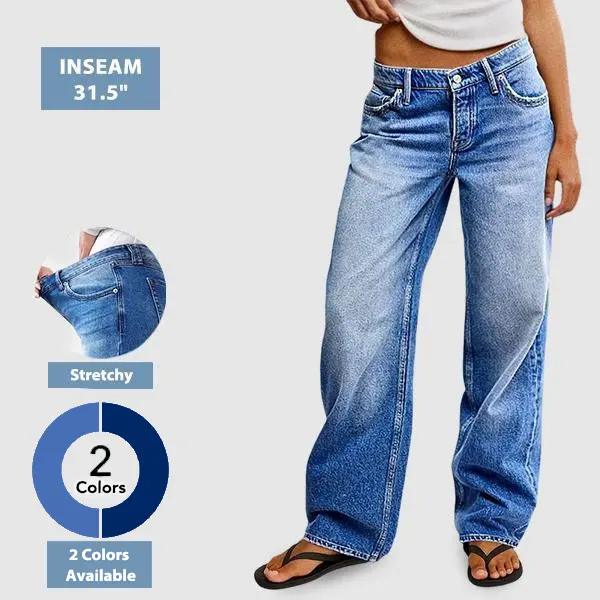 Flamingals Wash Mid Waist Straight Leg Jeans Flamingals Wash Mid Waist Straight Leg Jeans