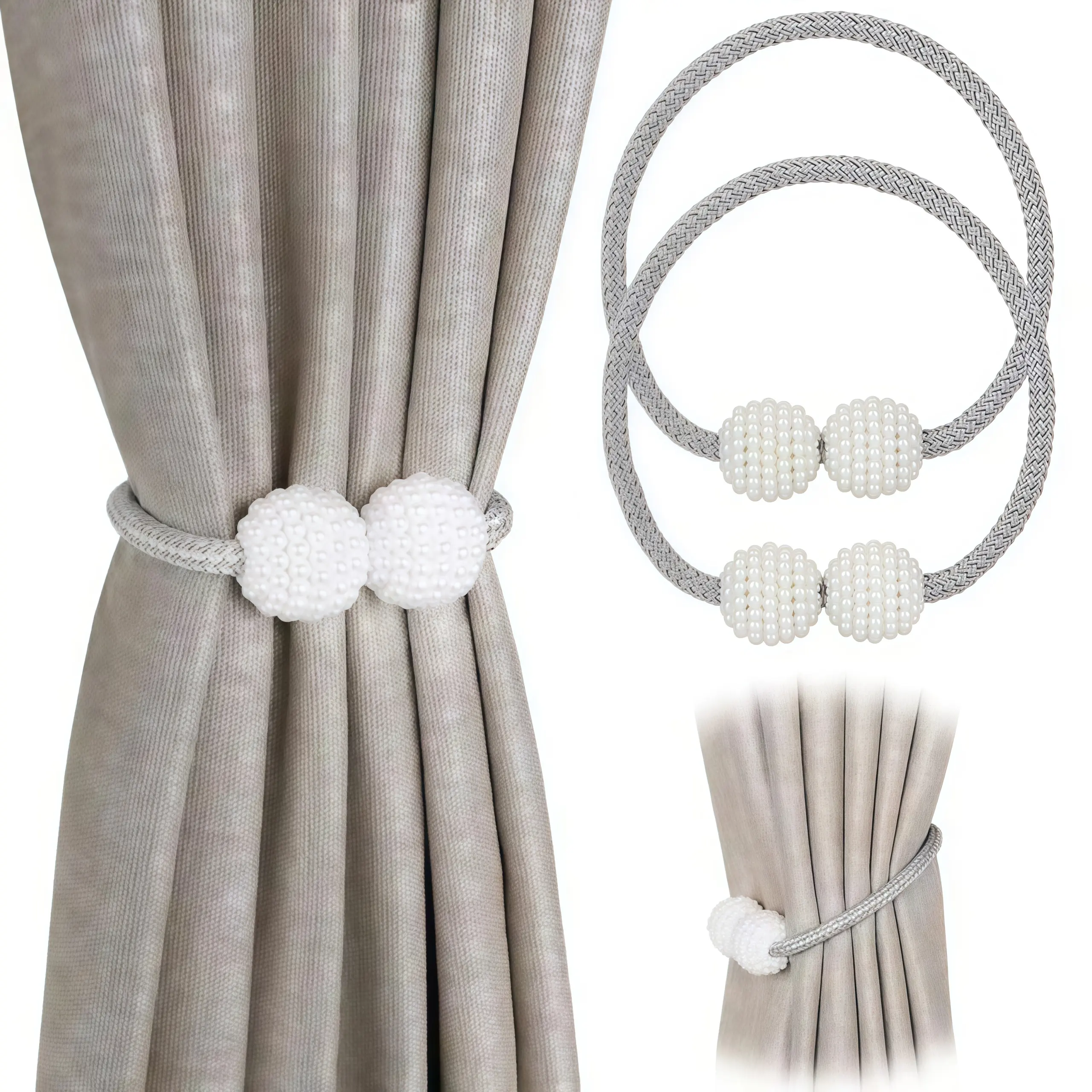 Magnetic Curtain Tiebacks, 6 Counts Faux-Pearl Decor Curtain Tiebacks, Window Curtain Accessories for Home, Living Room & Bedroom, Window Decoration Supplies, Interior Decoration Accessories, Window Decorations Supplies, Curtain Tie Backs For Curtains