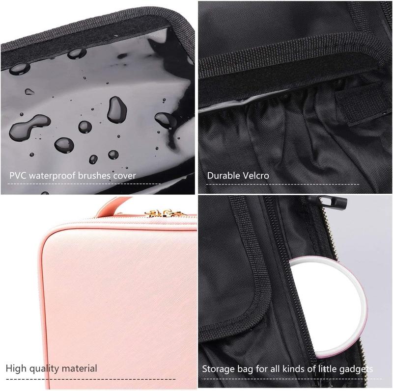 DameDiva Travel Makeup Bag - Premium Oxford Fabric Cosmetic Organizer with Dual Gold Zippers, Adjustable EVA Dividers, Black & Pink, Waterproof & Lightweight