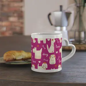 Cute "Dog Love" Ceramic Mug with Heart Shaped Handle