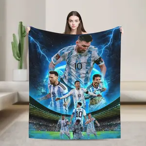 Lionel Messi themed ultra-soft flannel blanket, lightweight and durable, perfect for sofa beds, offices, and travel, perfect for all seasons