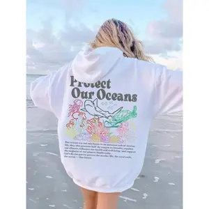 Shark Sweatshirt,Save The Ocean Shirt,Respect The Locals Hoodie, Long Sleeves Trend Sweatshirts Pocket Casual Female Cotton Top Clothes Hoodies Protect Our Oceans Hoodies