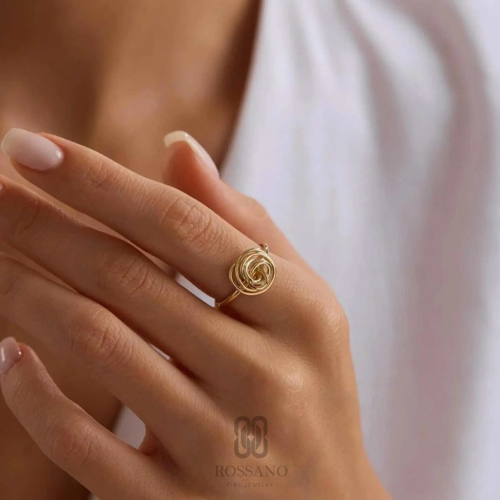 14K Gold Rose Wire Ring, Minimalist Floral Wire Ring