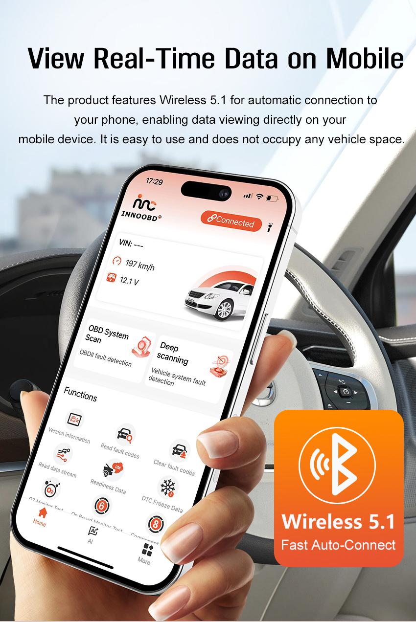 Panlong Bluetooth OBD2 Scanner for iPhone iOS Android Engine ABS SRS Code Reader Car OBDII Diagnostic Tool with Free App