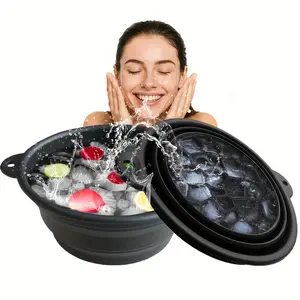 Portable Silicone Ice Bath Tub, Foldable with Detachable Ice Tray, Ergonomic 30° Edge, Perfect for Skincare, Face Washing, Travel Use