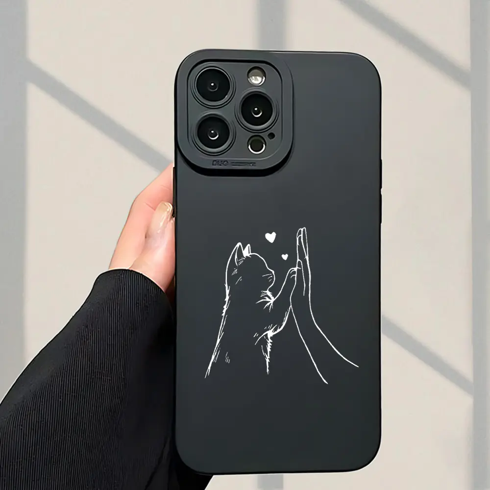 Line Kitten High-five Pattern New Seller Classic Fun TPU Camera Shockproof Protective Phone Case with IPhone7/8/11/12/13/14/15/16pro/16Plus/16Promax/X/Xs Max/Xr/Se/Mini Suitable for Boys And Girls