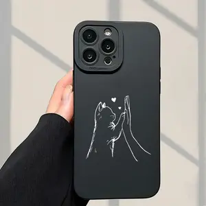 Line Kitten High-five Pattern New Seller Classic Fun TPU Camera Shockproof Protective Phone Case with IPhone7/8/11/12/13/14/15/16pro/16Plus/16Promax/X/Xs Max/Xr/Se/Mini Suitable for Boys And Girls