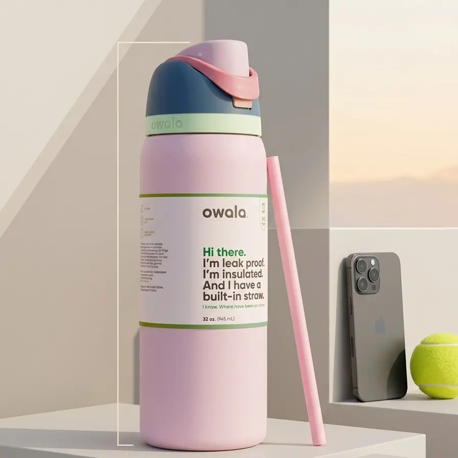 Portable Stainless Steel Vacuum Insulated Water Bottle - 1-Click Flip-Lid Leakproof Straw Tumbler, Kitchenware Drinkware for Sports, Outdoor Use