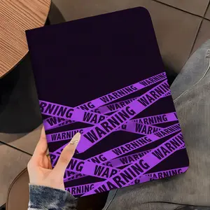 Edgy Purple Warning Design iPad Case，Protective Cover iPad Book-Style Case for iPad Pro 2022 2021 2020 2019, Full Protection and Pen Slot for Office and School Use, Perfect Gift for Family and Friends