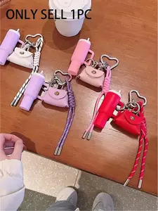 Dopamine Color Tumbler Keychain with Mini Wallet, Cute Korean Style Braided Rope Bag Charm, Heart Carabiner Earbud/Coins Storage Pouch, Versatile Accessory for Daily Commute, School & Casual Outings, Aesthetic Gift for Teens & Girls