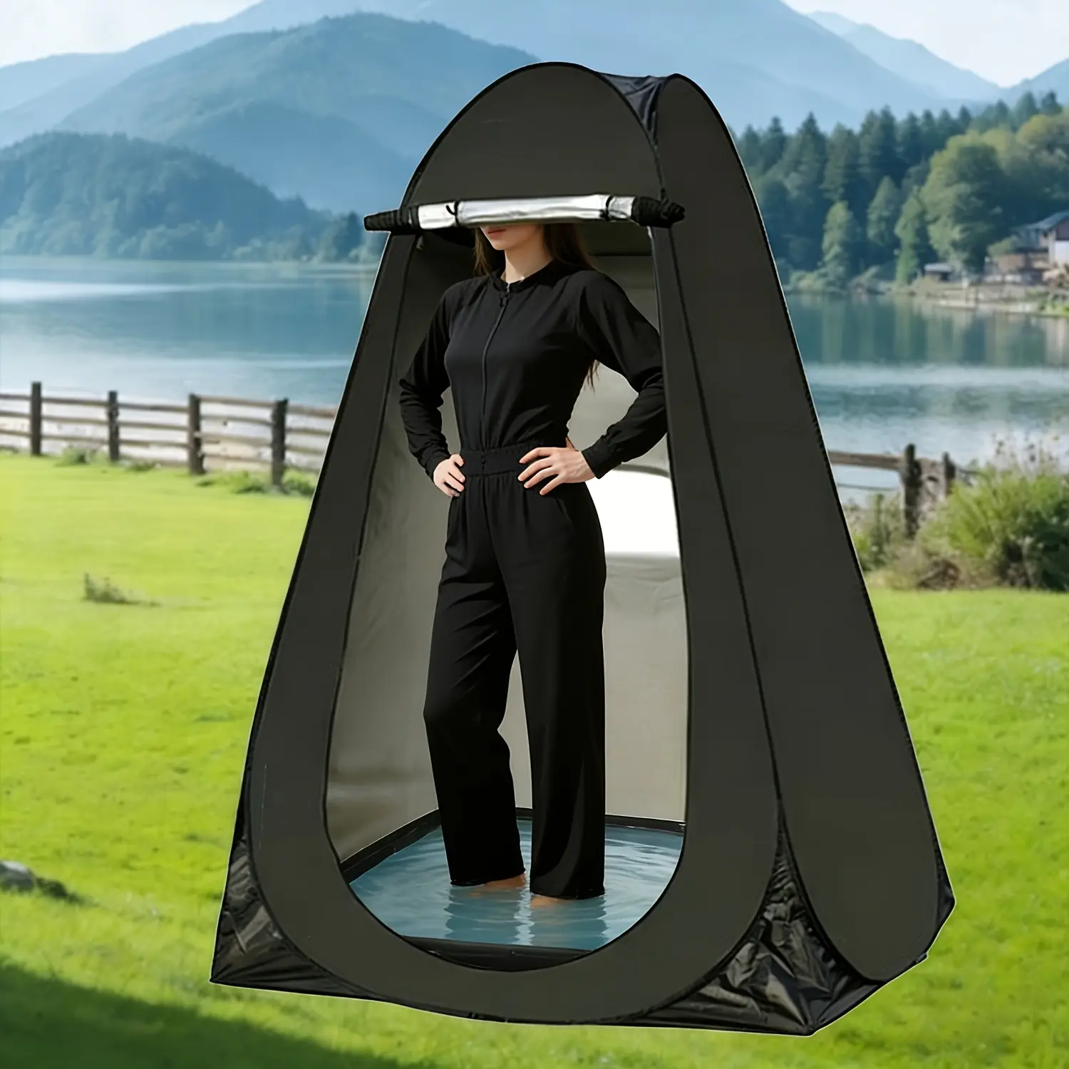 Portable Shower Tray, Practical Folding Design with Drainage Pipe for Outdoor Camping and RVs, Fits Rvs