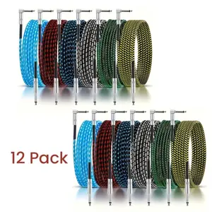 12 Pack 10FT Braided Guitar Cables, Gold-Plated 1/4" TS Cords for All Instruments - Guitar, Bass, Amp, Keyboard, Saxophone, Electronic Drum, Durable Music Accessories