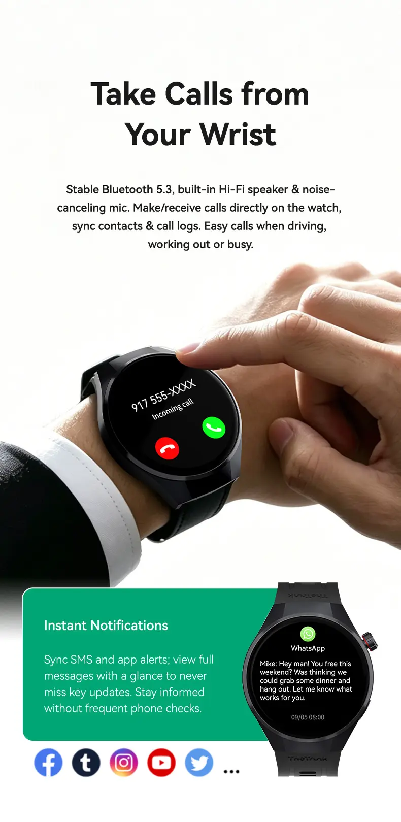 TheTrunk Wireless Waterproof Smartwatch for Men and Women - 4 Bands, Bluetooth Calling, 7-Day Battery, IP68 Waterproof, Heart Rate Sleep Monitor, UV Light Camera, Phone Android Compatible, Daily Wear, tiktokshopstockup Gift, Reloj Inteligente Deportivo