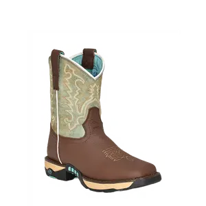 Corral Ladies Farm & Ranch Mint & Brown Square Toe Work Boots W5002