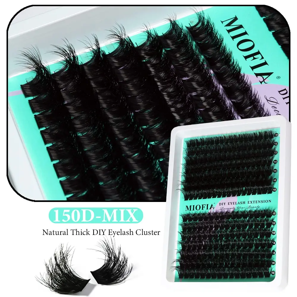 Miofia 150D Single Cluster False Eyelashes, Daily Cosmetic, Gentle Eyelashes Extensions, Dense Fluffy D Curl Design, 8-16mm Mixed Length, DIY Full Look, Perfect Holiday Gift